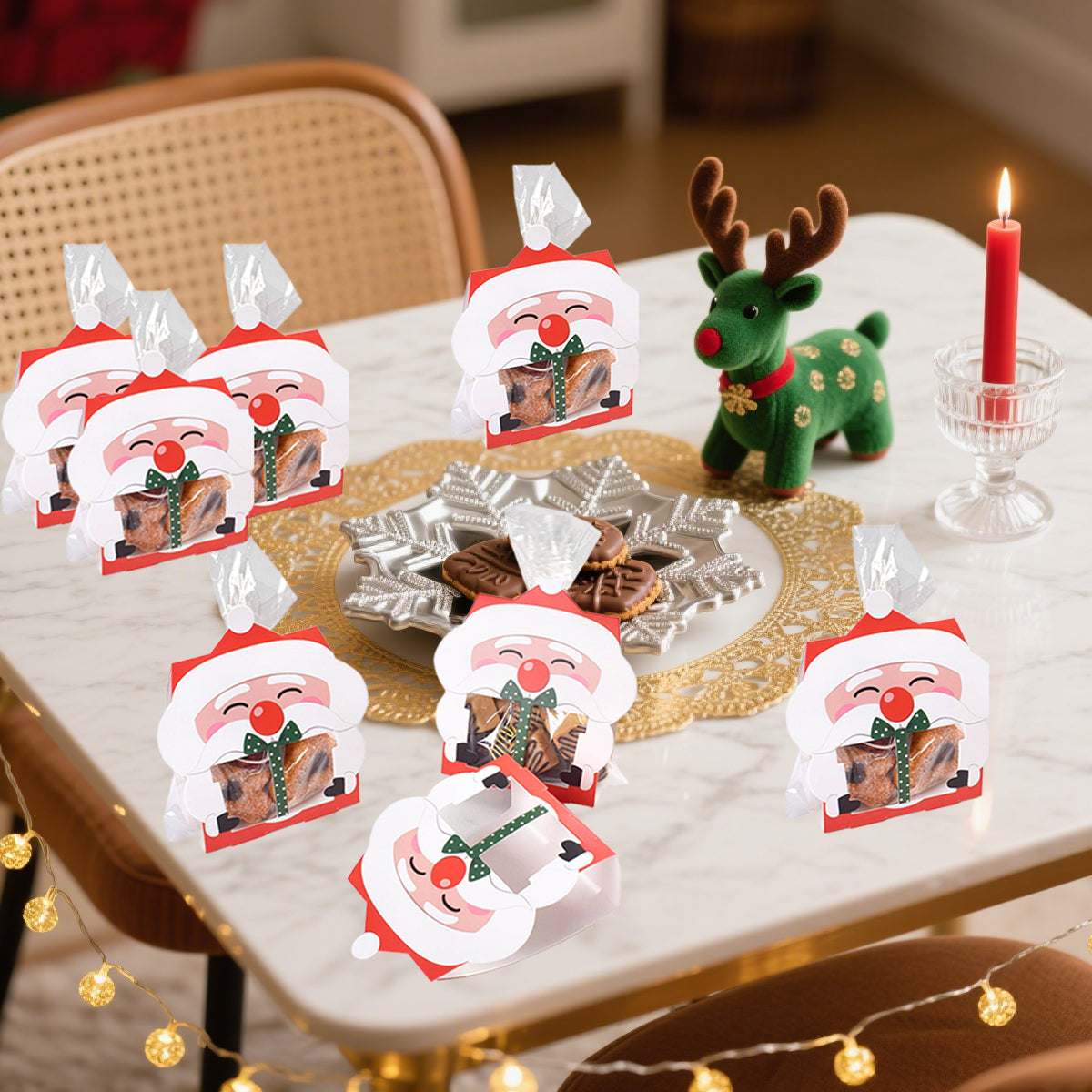 3D Christmas Goody Gift Boxes With Transparent Bags For Holiday Xmas Goodie Paper Boxes, School Classroom Party Favor Supply, Santa Claus Design Candy Treat Cardboard Cookie Box For Xmas G