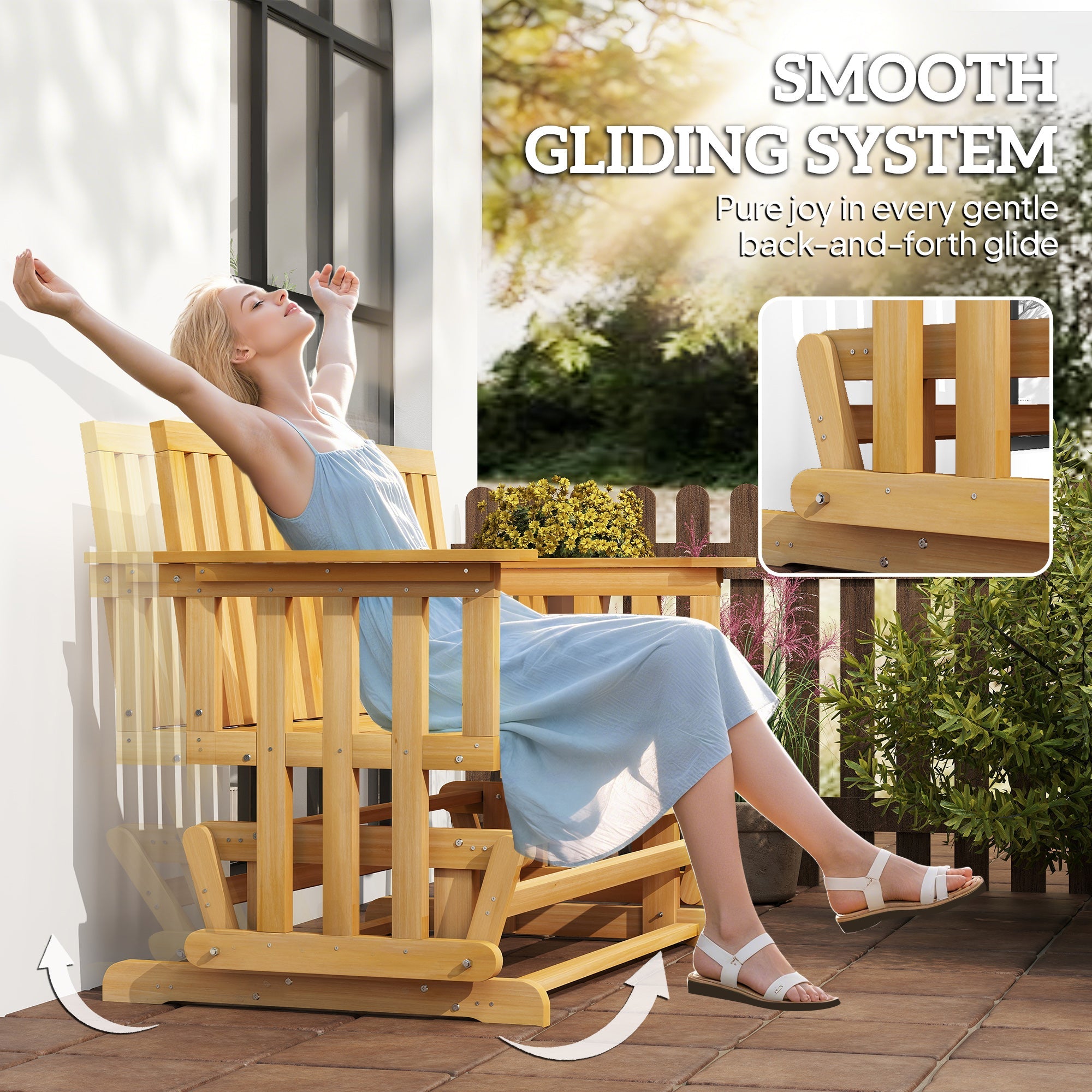 2-Person Patio Swing Glider Bench with Quick Drying Design and Wide Armrest