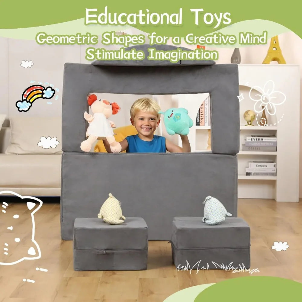 Convertible Kids Sofa Toddler Couch with Foam Play Set, Recliner for Creative Play, Ideal for Boys & Girls, Comfortable Playroom