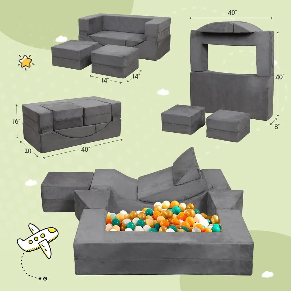 Convertible Kids Sofa Toddler Couch with Foam Play Set, Recliner for Creative Play, Ideal for Boys & Girls, Comfortable Playroom