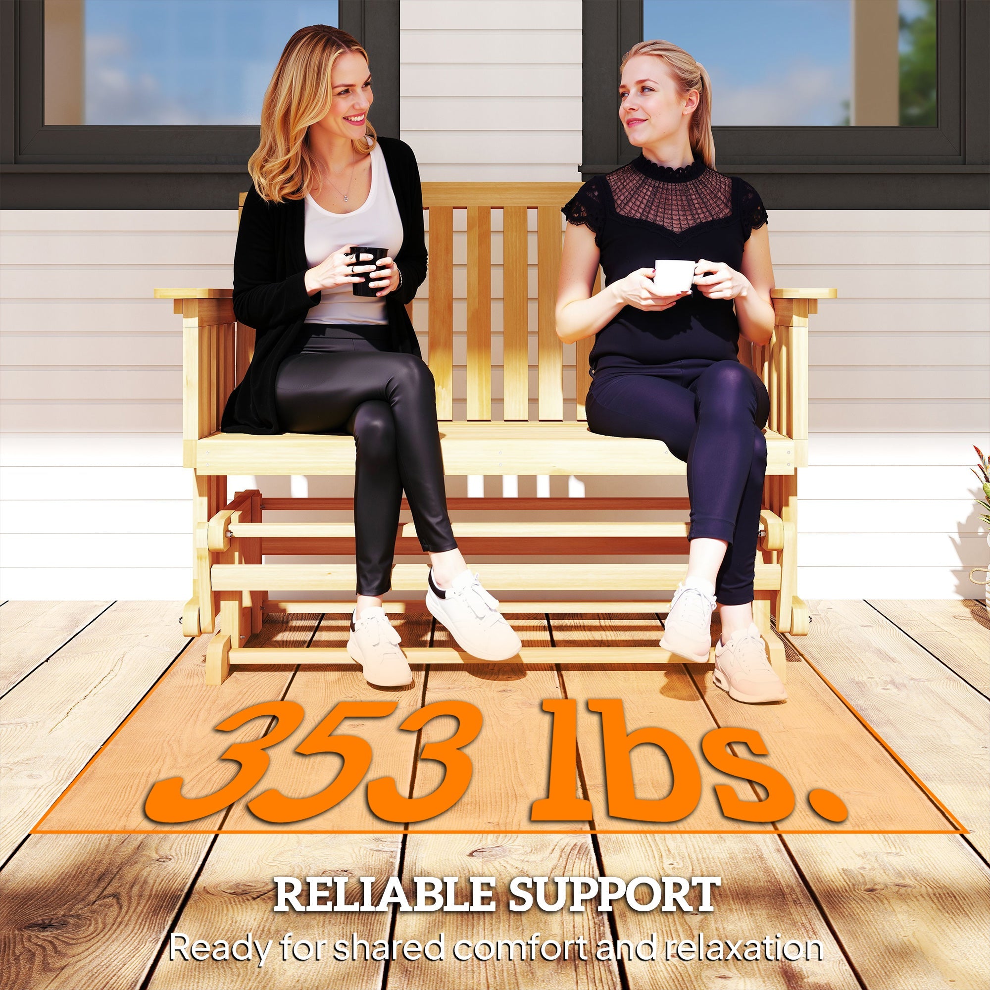 2-Person Patio Swing Glider Bench with Quick Drying Design and Wide Armrest