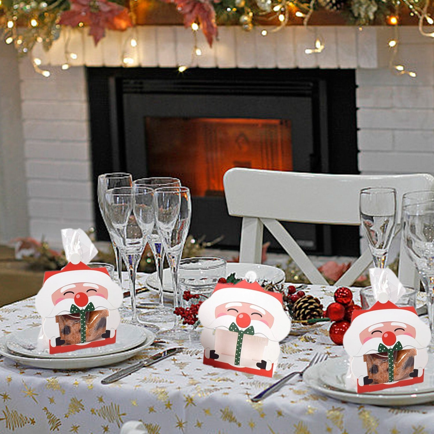 3D Christmas Goody Gift Boxes With Transparent Bags For Holiday Xmas Goodie Paper Boxes, School Classroom Party Favor Supply, Santa Claus Design Candy Treat Cardboard Cookie Box For Xmas G