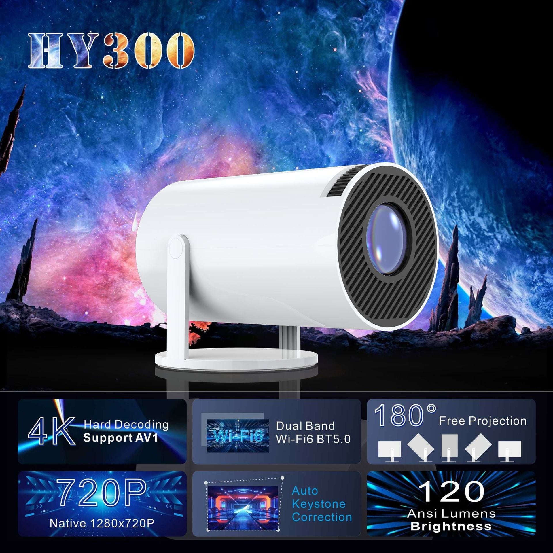 Portable Mini Projector HY300 – WiFi | Android 11.0 | Full HD 1080P Home Theater for Indoor & Outdoor